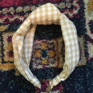 Anthropologie Cream Buffalo Plaid Knotted Headband